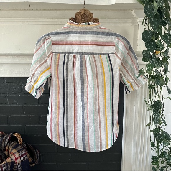 Maeve Anthropologie “Alisa” Button-Up Striped Top with Puff Sleeves - Picture 7 of 8